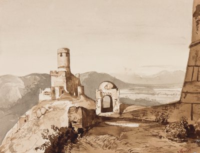 Tower and Town Walls, Possibly Above Sorrento by Achille Vianelli